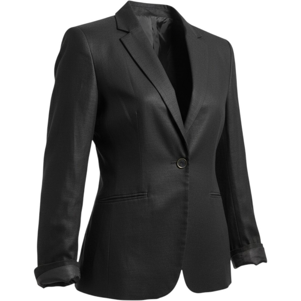Coldwater Creek Black Linen Rayon Ruched Sleeve Blazer Jacket Plus Size 20-22